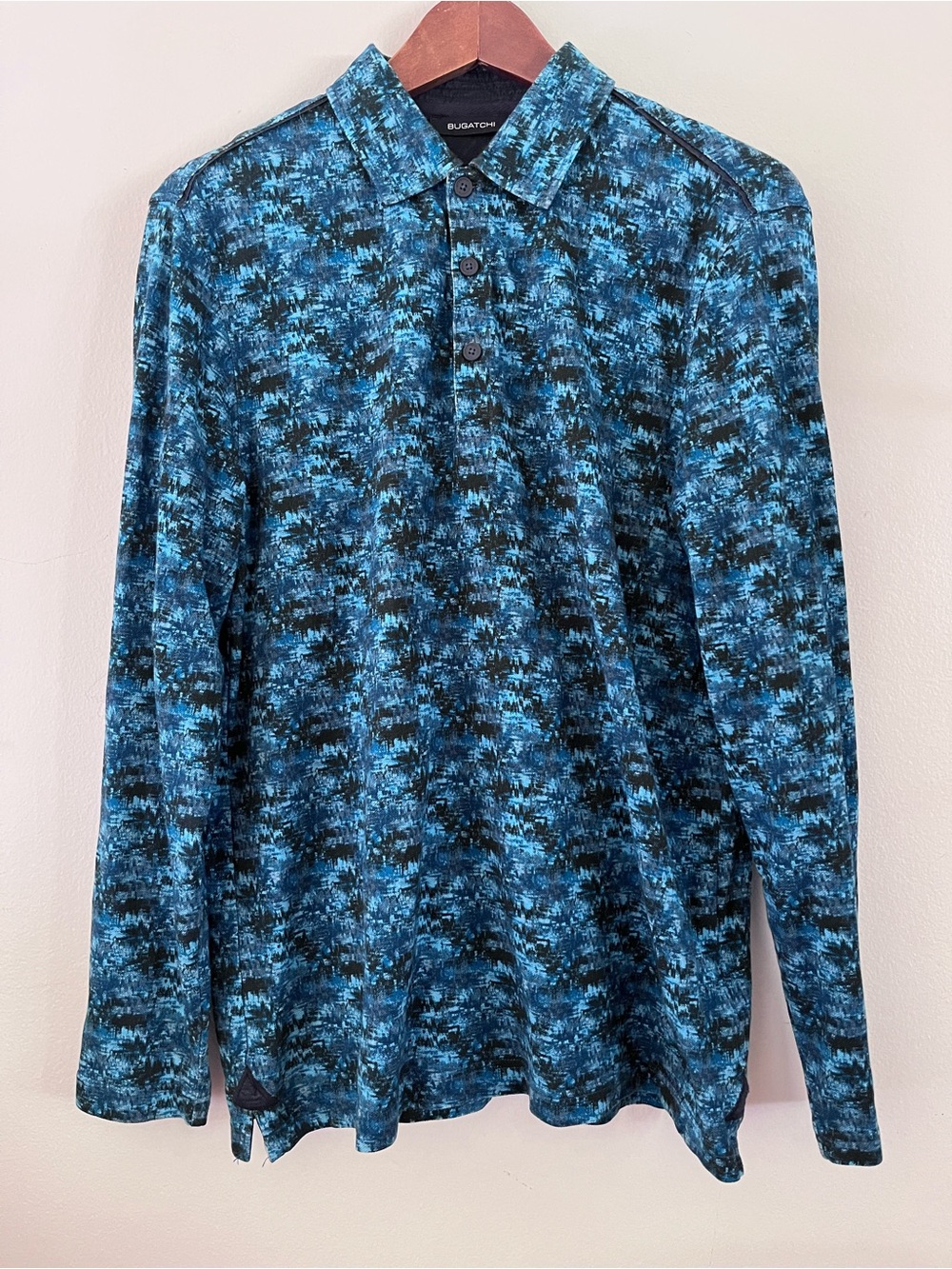 Bugatchi Polo Long Sleeve 100% Cotton Blue Men's Size Small